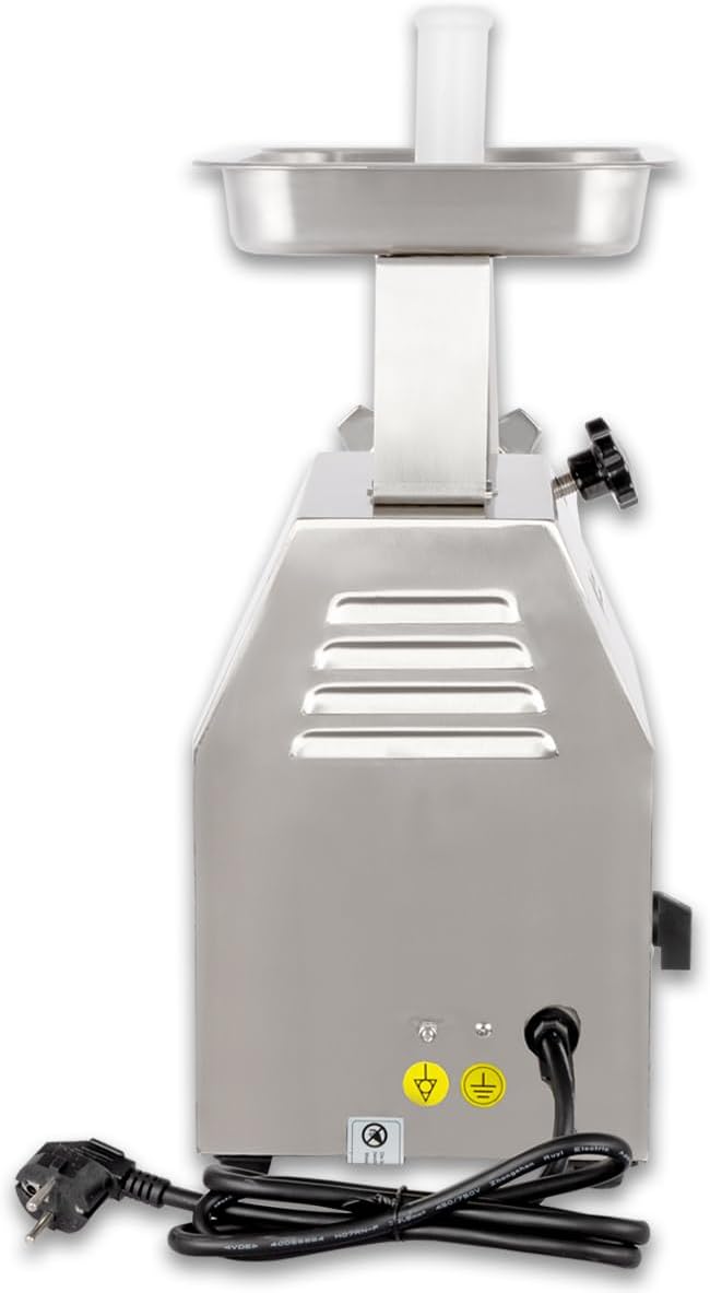 Beeketal 'FW120B' Profi Gastro Edelstahl Fleischwolf mit 120 kg/Std. Durchsatz,800 Watt Motor, 1 Geschwindigkeit, Tragegriff, inkl. 3x Messer, 3x Lochscheiben (3-6-8 mm), Stopfer, Rückwärtsgang