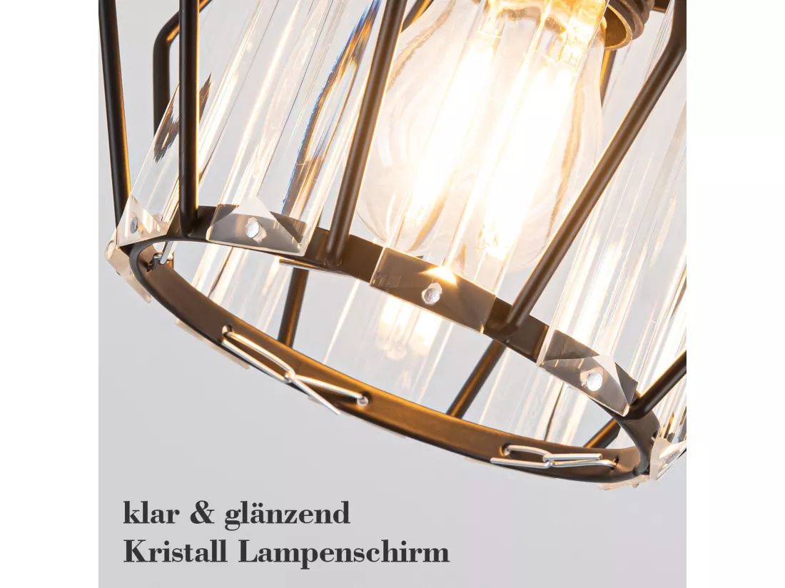 NETTLIFE Plafonnier Cristal Noir Moderne E27 Lampe de Cuisine Vintage avec Cadre en Métal