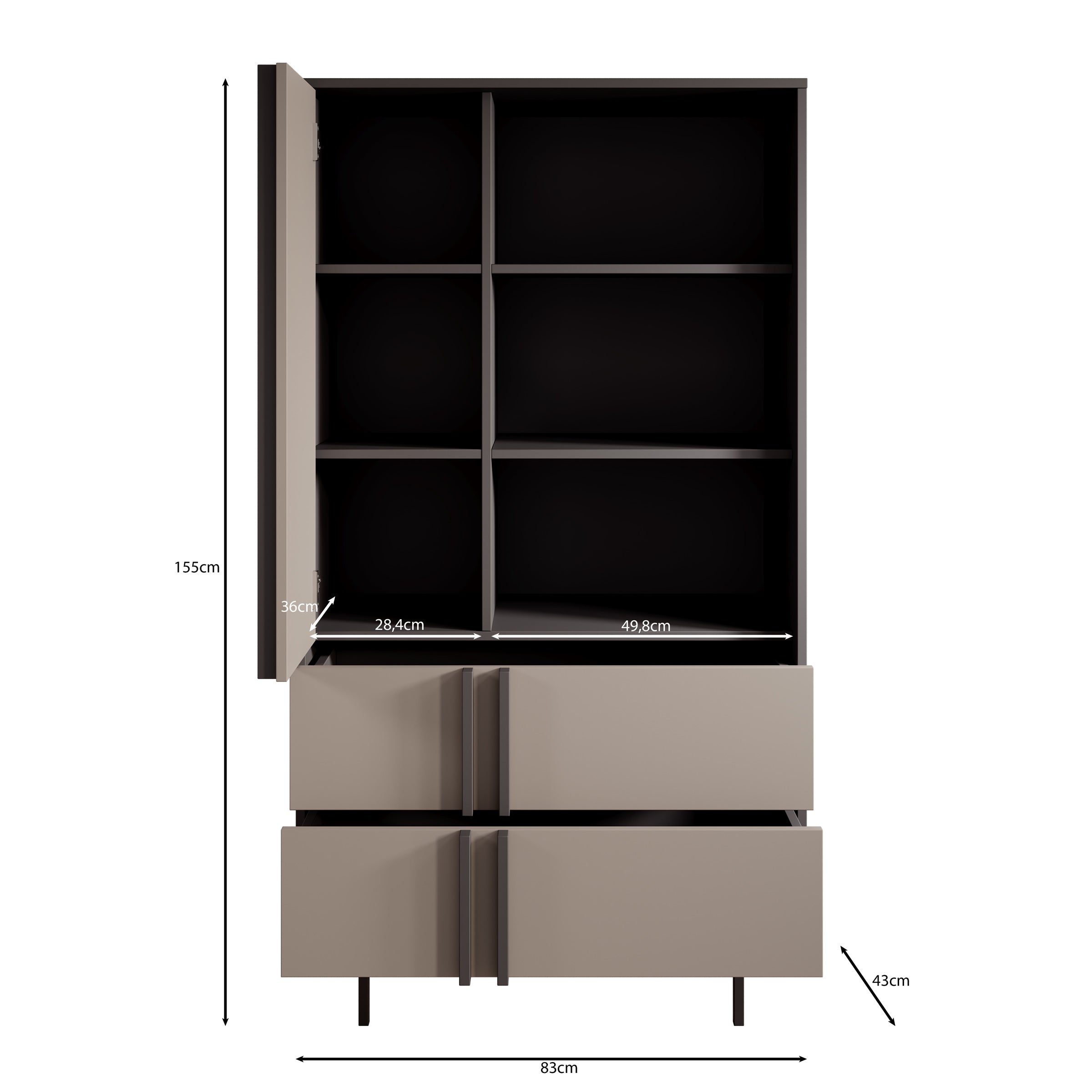 Antigo - Boekenkast - Eiken/Antraciet - 83x43x155 cm