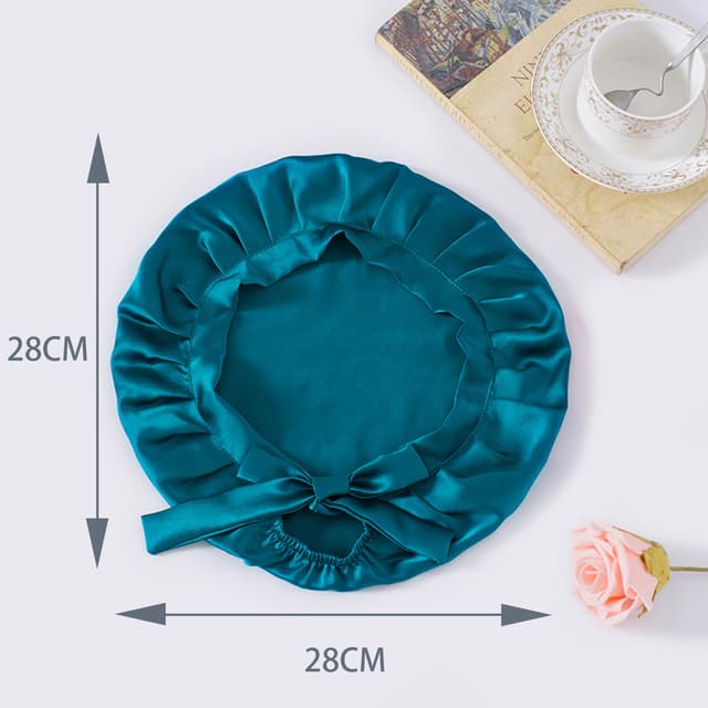 Justerbar Silke Sleep Cap til langt hår, 100% Mulberry Silke Lyseblå