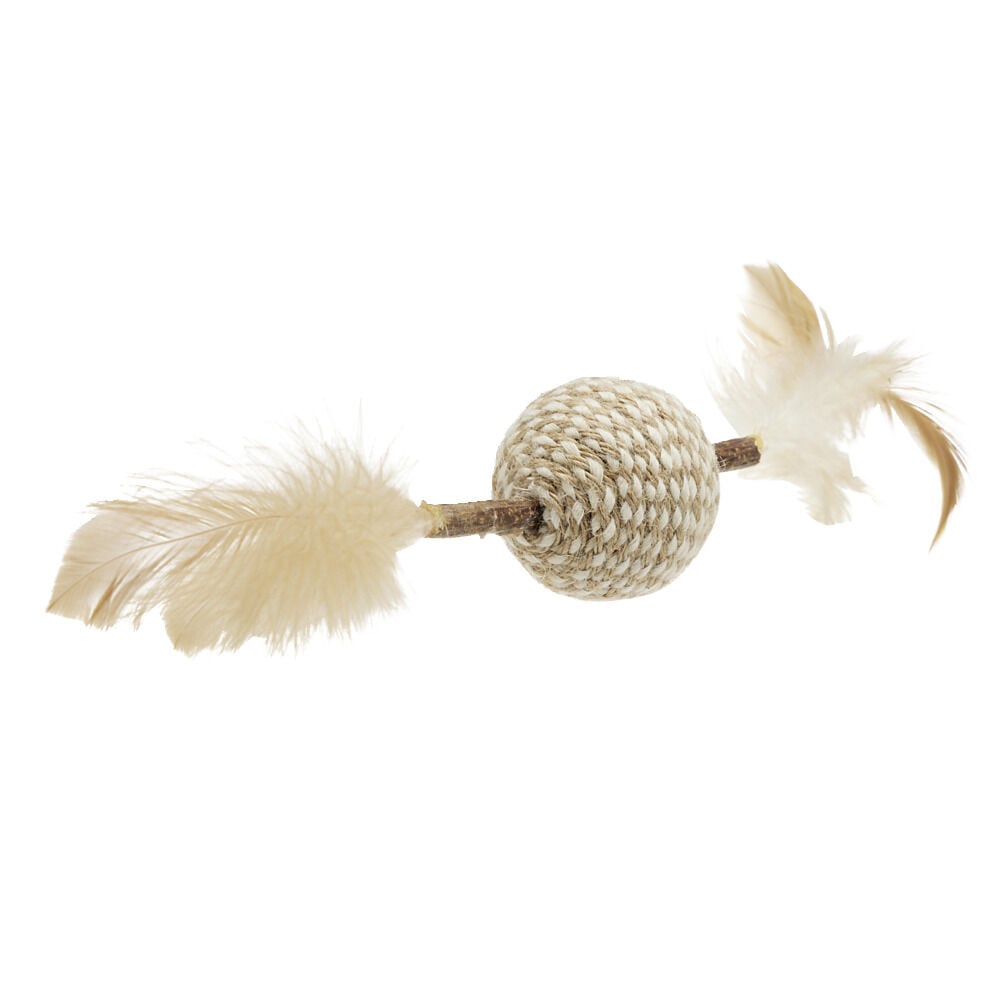 Jouet pour chat en jute avec plume L26cm (2 modèles souris ou balle)
