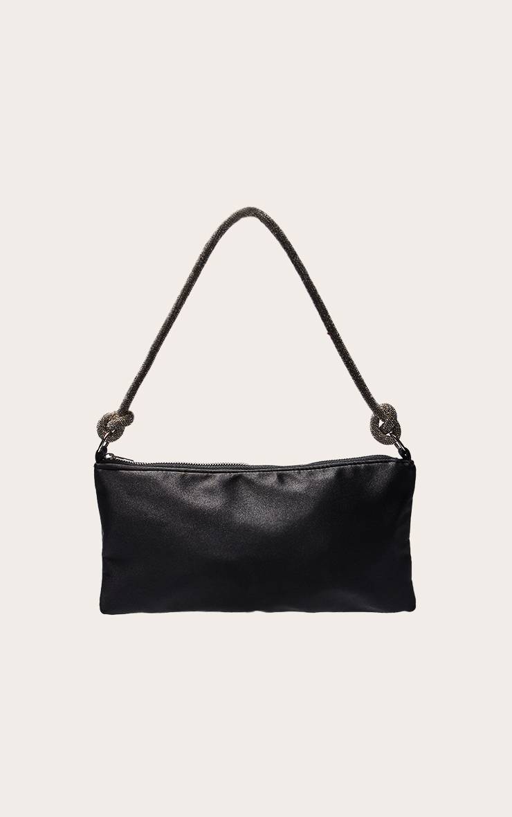 Noir Sac À Bandoulière En Satin Avec Anse Ornée De Strass