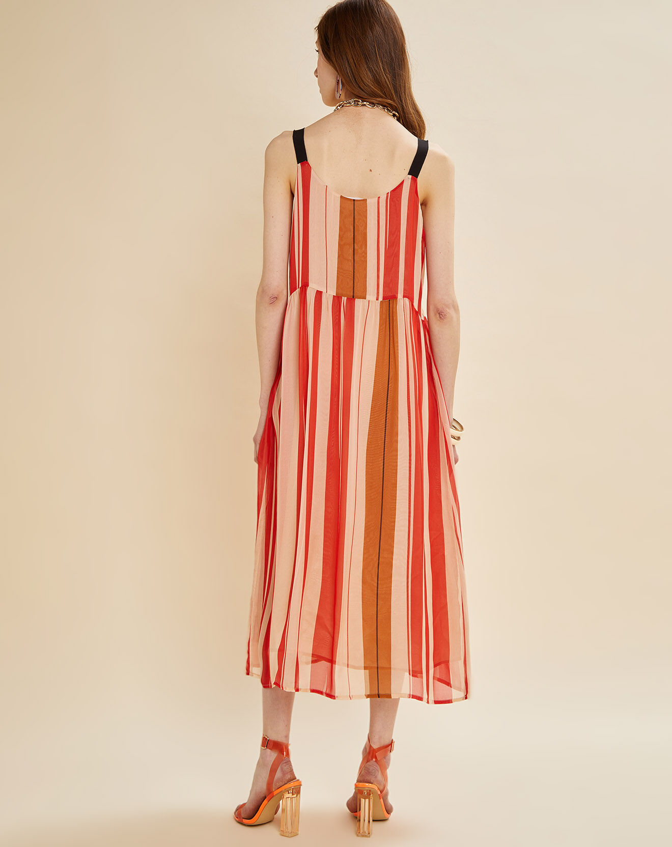 Chloé Stora Robe en voile 100% Soie Maelle à rayures rouge/rose