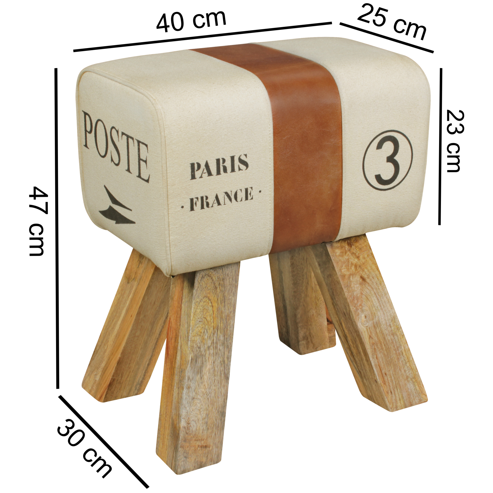 Sitzhocker - beige-braun - Mango massiv