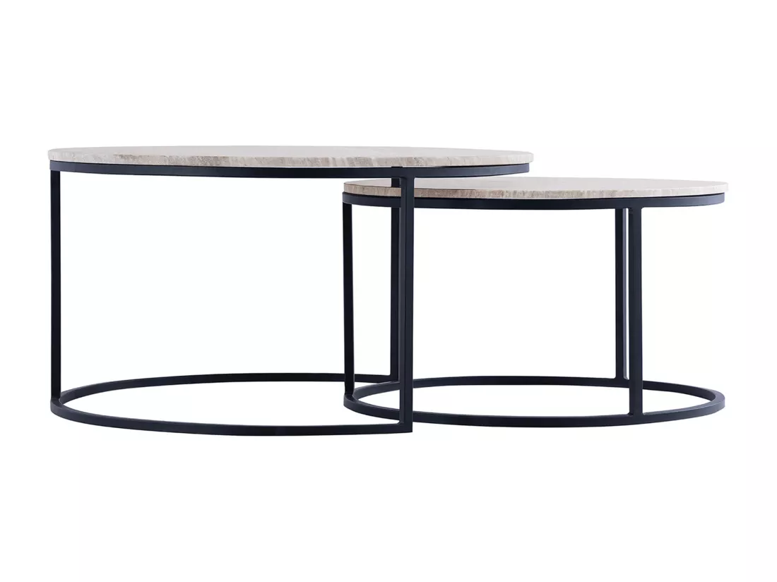 Tables basses gigognes en marbre et métal - Beige et Noir - MABELA