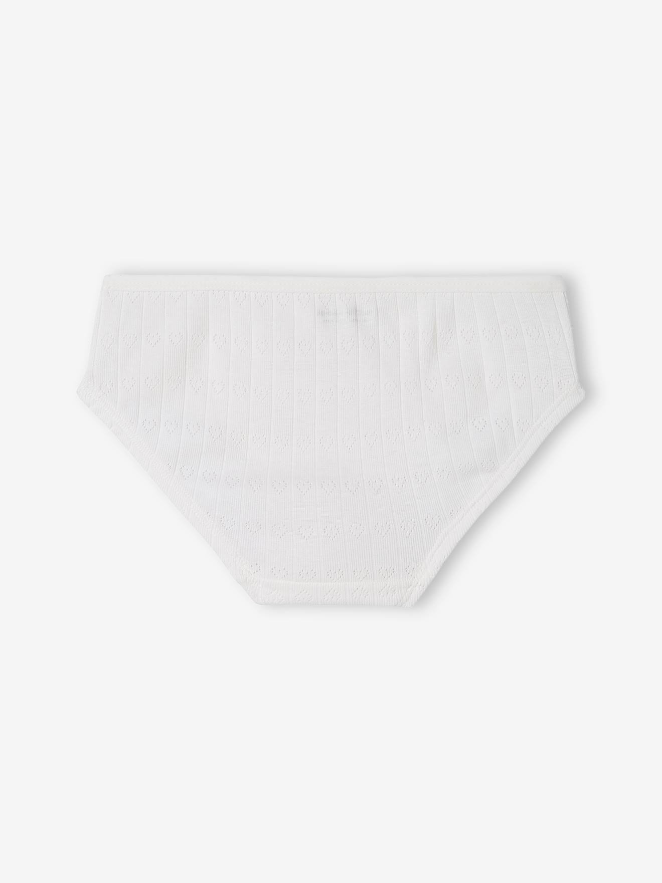 Conjunto de 2 calcinhas de malha vazada, lisas e brancas, para meninas.