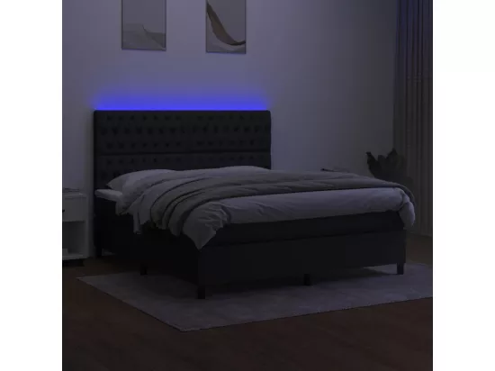 Sommier tapissier avec matelas et LED Noir 160x200 cm Tissu