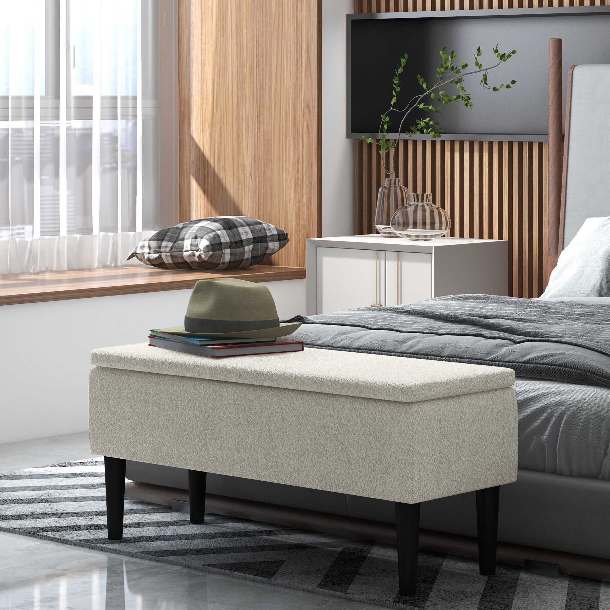 HOMCOM Sitzbank mit Stauraum weiß 95L x 38B x 45H cm