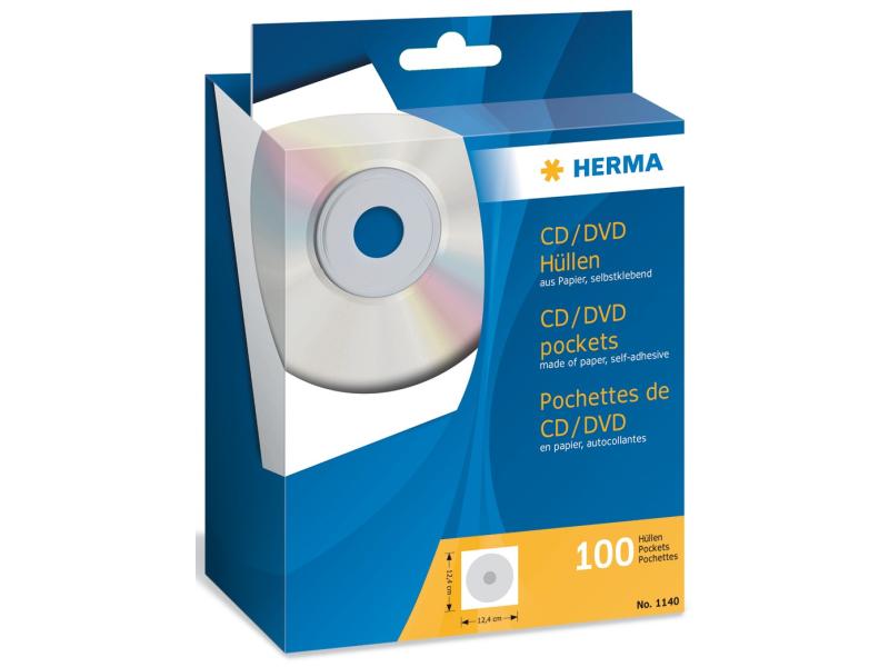 HERMA Hülle CD/DVD Hüllen aus Papier, 100 Stück Selbstklebende Papierhülle für CD und DVD