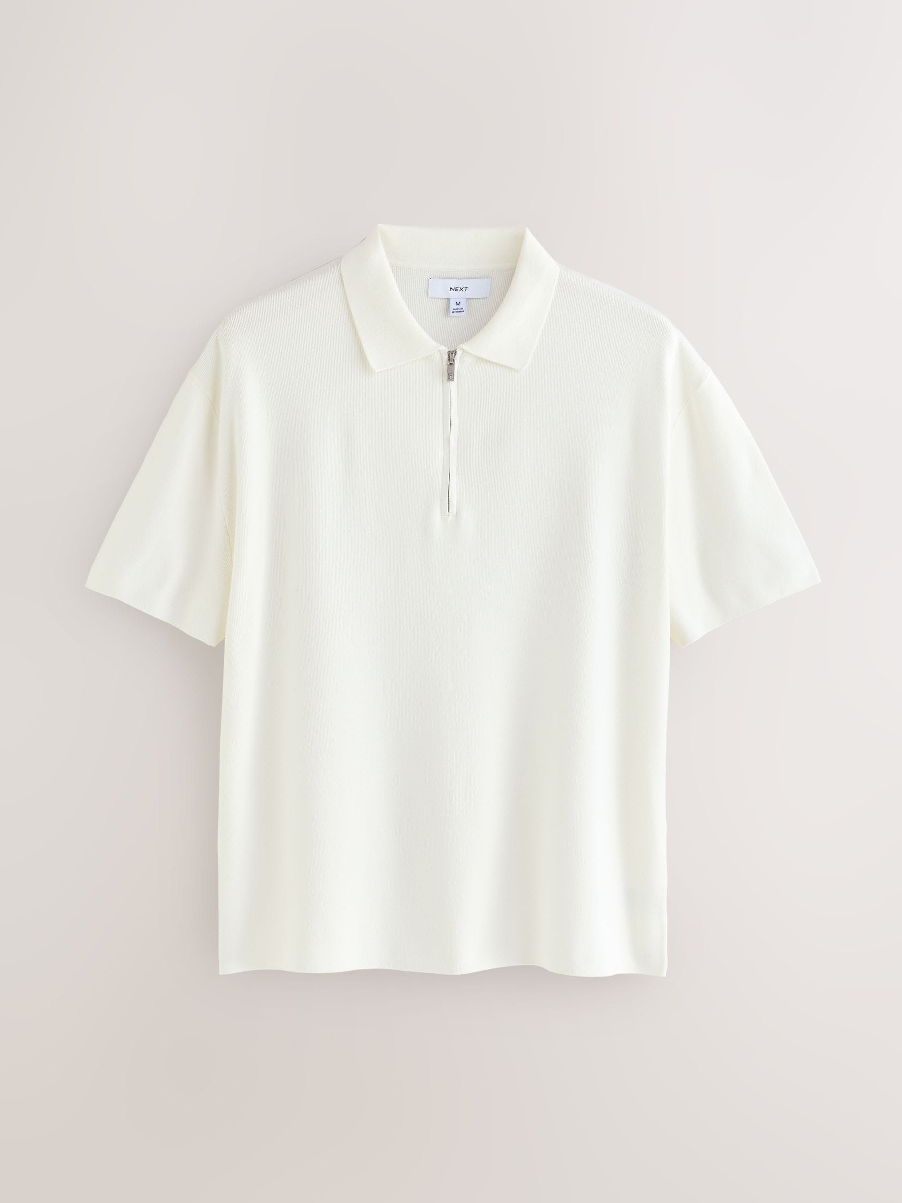 Ecru wit - Relaxed Fit Premium middelzwaar gebreid poloshirt met korte mouwen