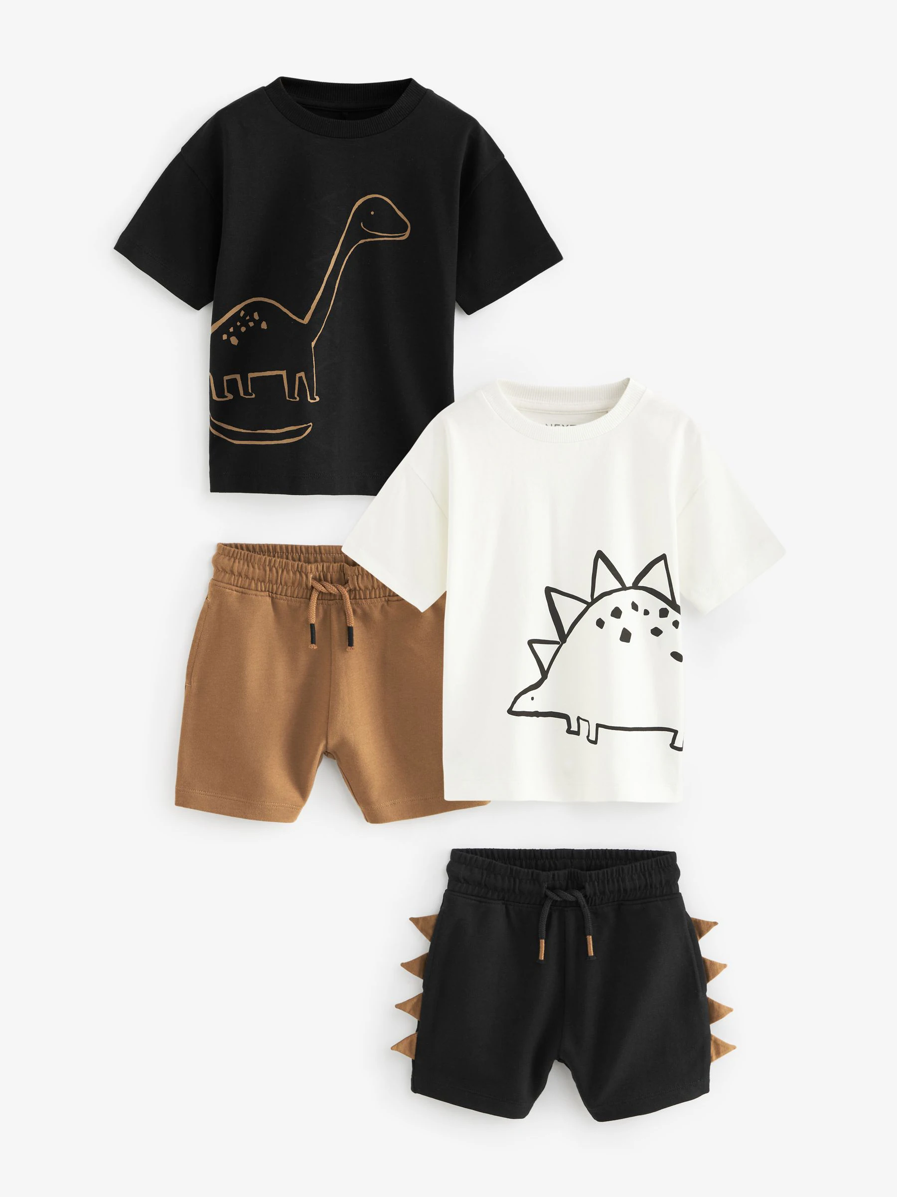 Zwart/lichtbruine dinosaurus - Set van 2 T-shirts met korte mouwen en shorts (3 mnd - 7 jr) (3 mnd - 7 jr)