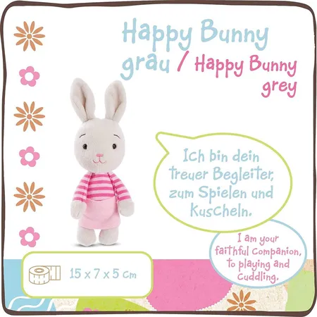 NICI Schlenker Hase Happy Bunnie grau, 15 cm