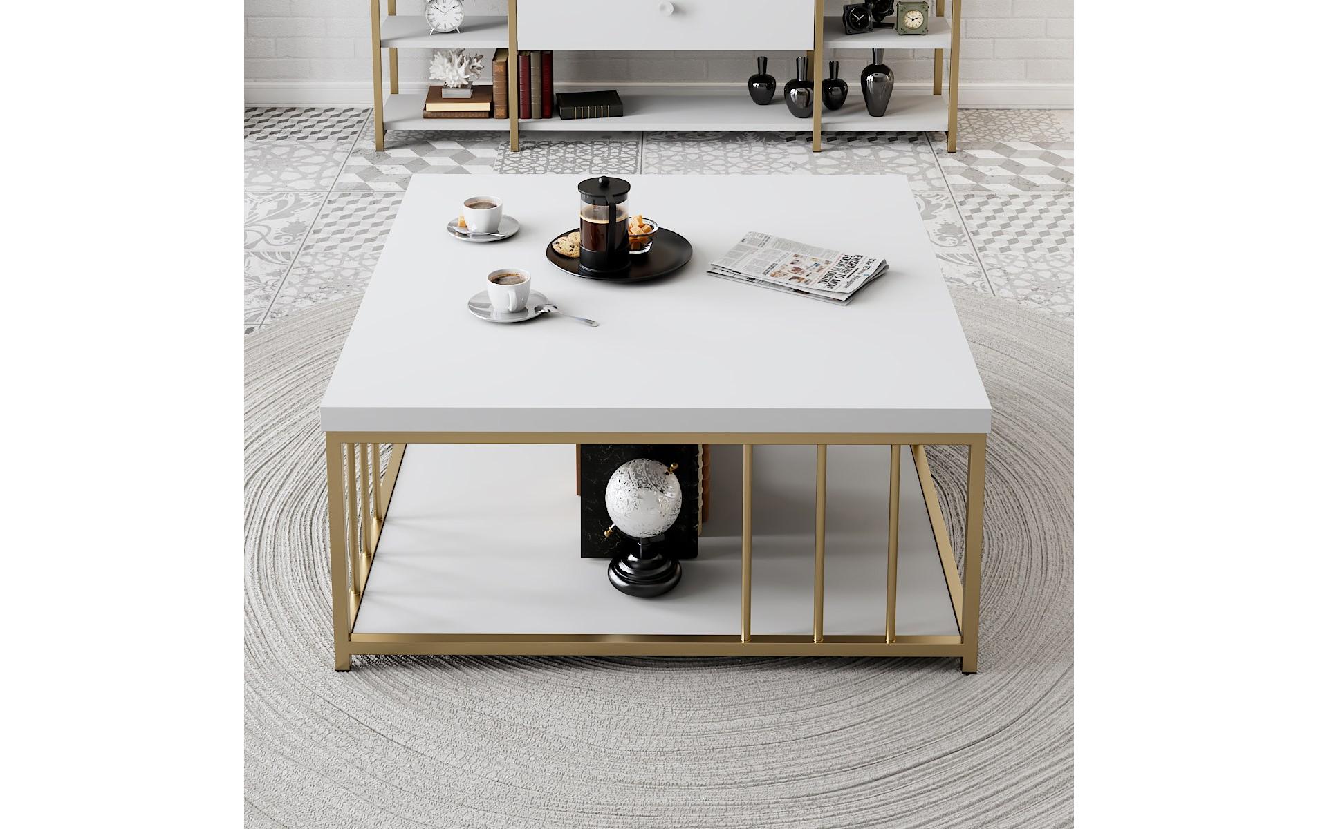 Couchtisch Zenn 90 x 39 x 40 cm, Gold/Weiss<br>Sofatisch