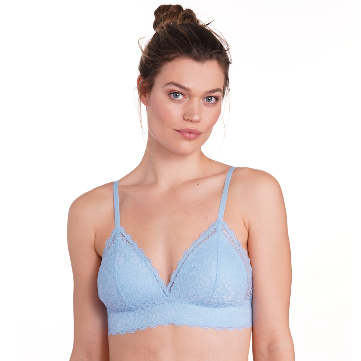 Gina Benotti Damen Bralette-BH mit floraler Spitze hellblau