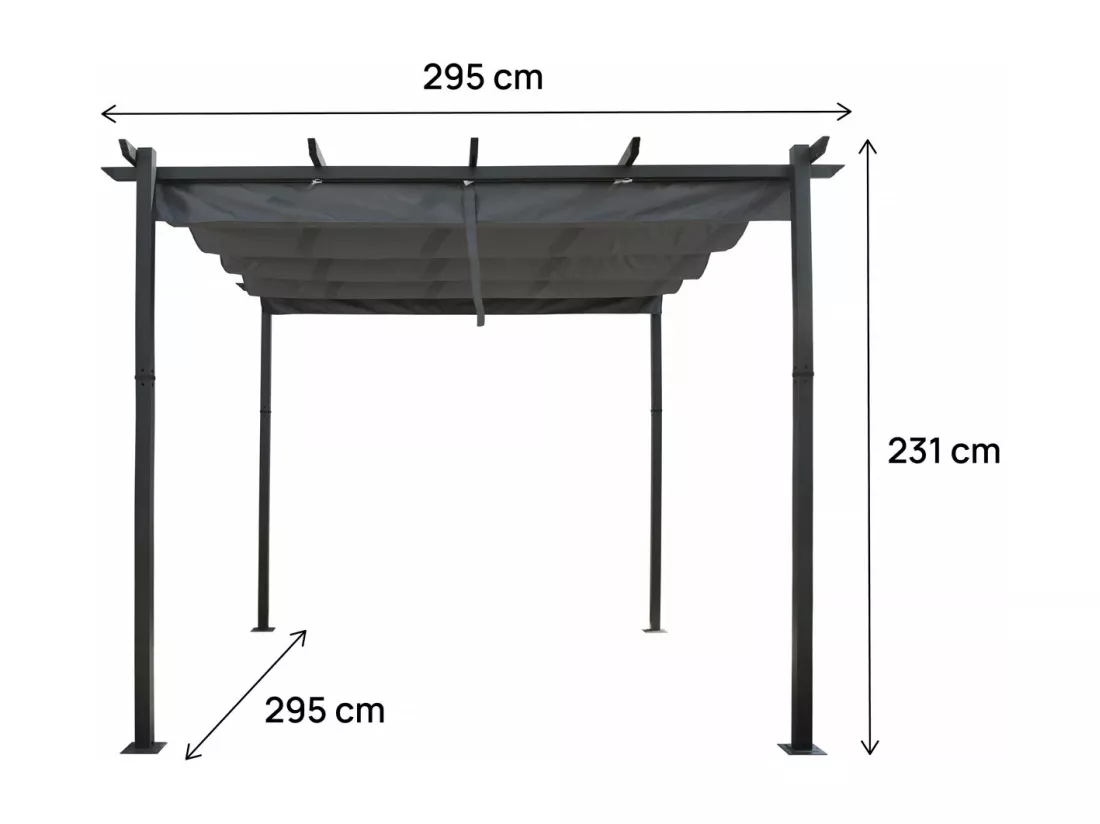 Pergola en aluminium avec toit rétractable - 3 x 3 m - Gris