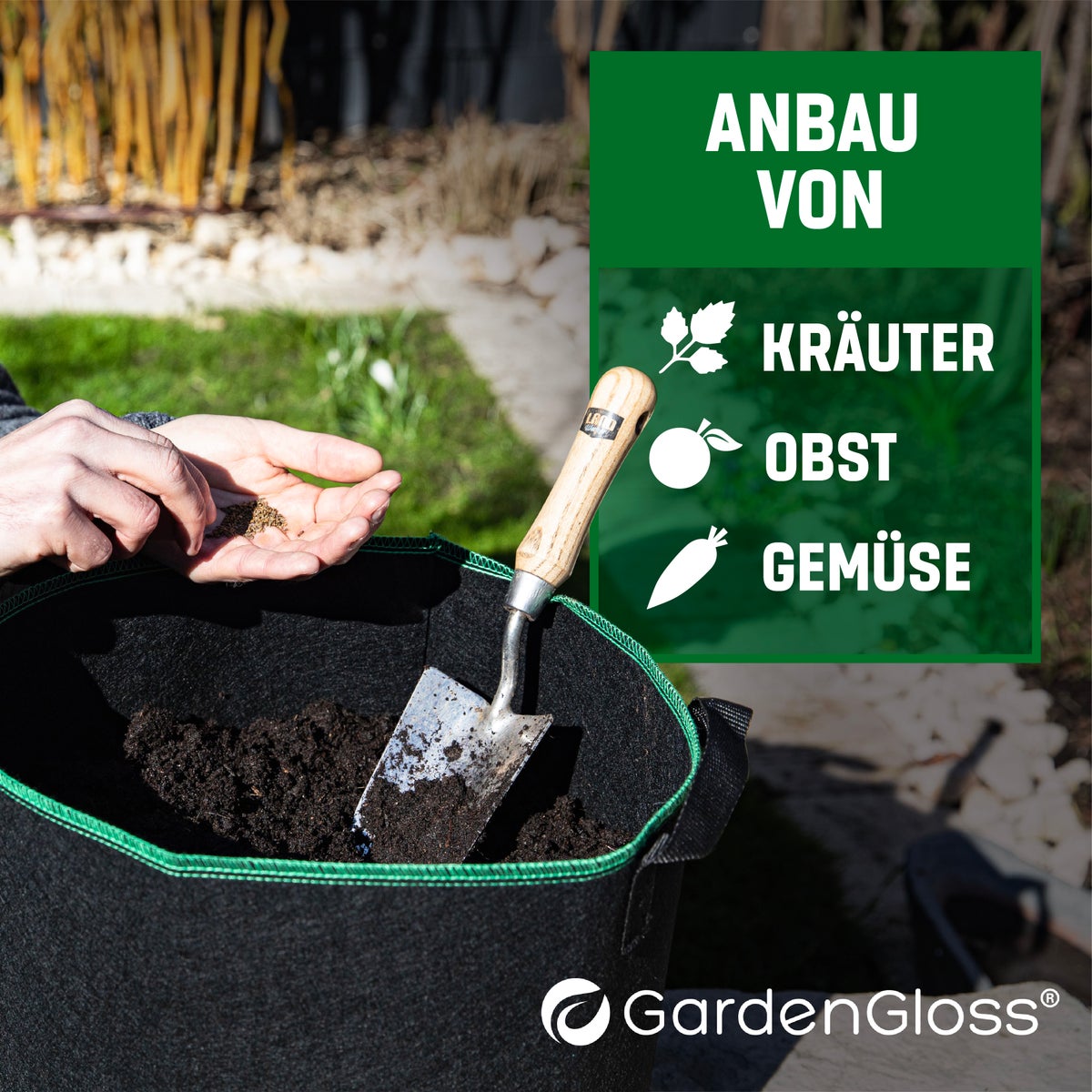 GardenGloss® Plantzak (3 stuks) - 30L Plantzak van non-woven stof - Plantzak voor aardappelen, tomaten en aardbeien - Zwart - Voor binnen- en buitengebruik