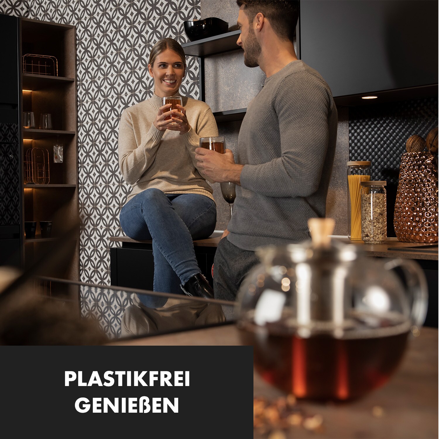 Sencha Teekanne 1,8 l Edelstahl-Siebeinsatz Borosilikatglas Deckel
