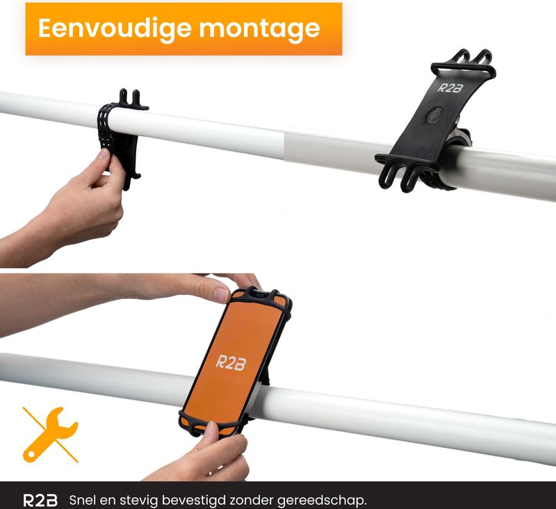 R2B - Rotterdam - Telefoonhouder - Zwart - Elastisch - Geschikt voor Fiets en Scooter
