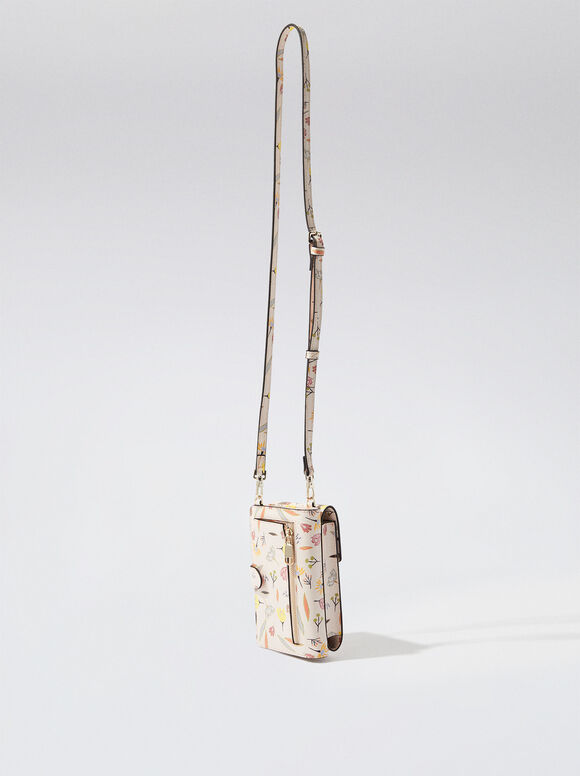 Bolsa para celular com estampa floral - Bege
