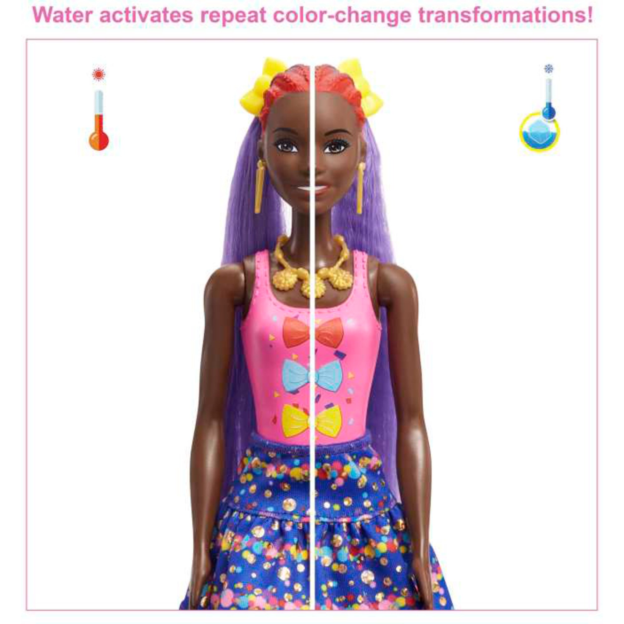 Mattel Puppe Barbie Color Reveal Glitzer! Haarwechsel Puppe Glitzerblau mit 25 Überraschungen