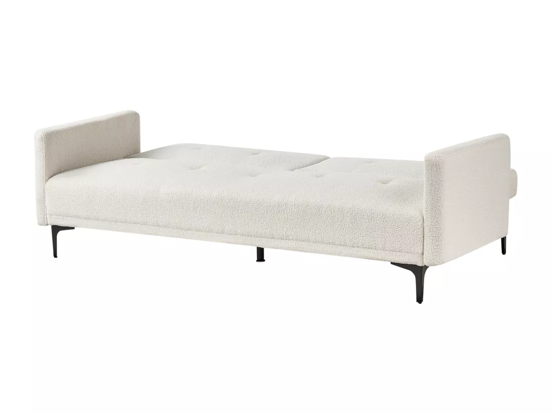 Canapé convertible 3 places en tissu bouclé blanc cassé LUCAN