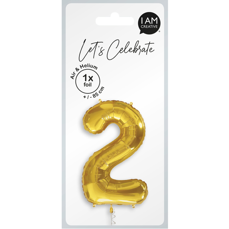 I AM CREATIVE Folienballon, Zahl 2, gold