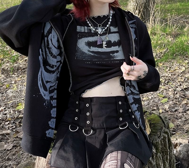 Bolgivy - Skeletprint Hoodie met Rits
