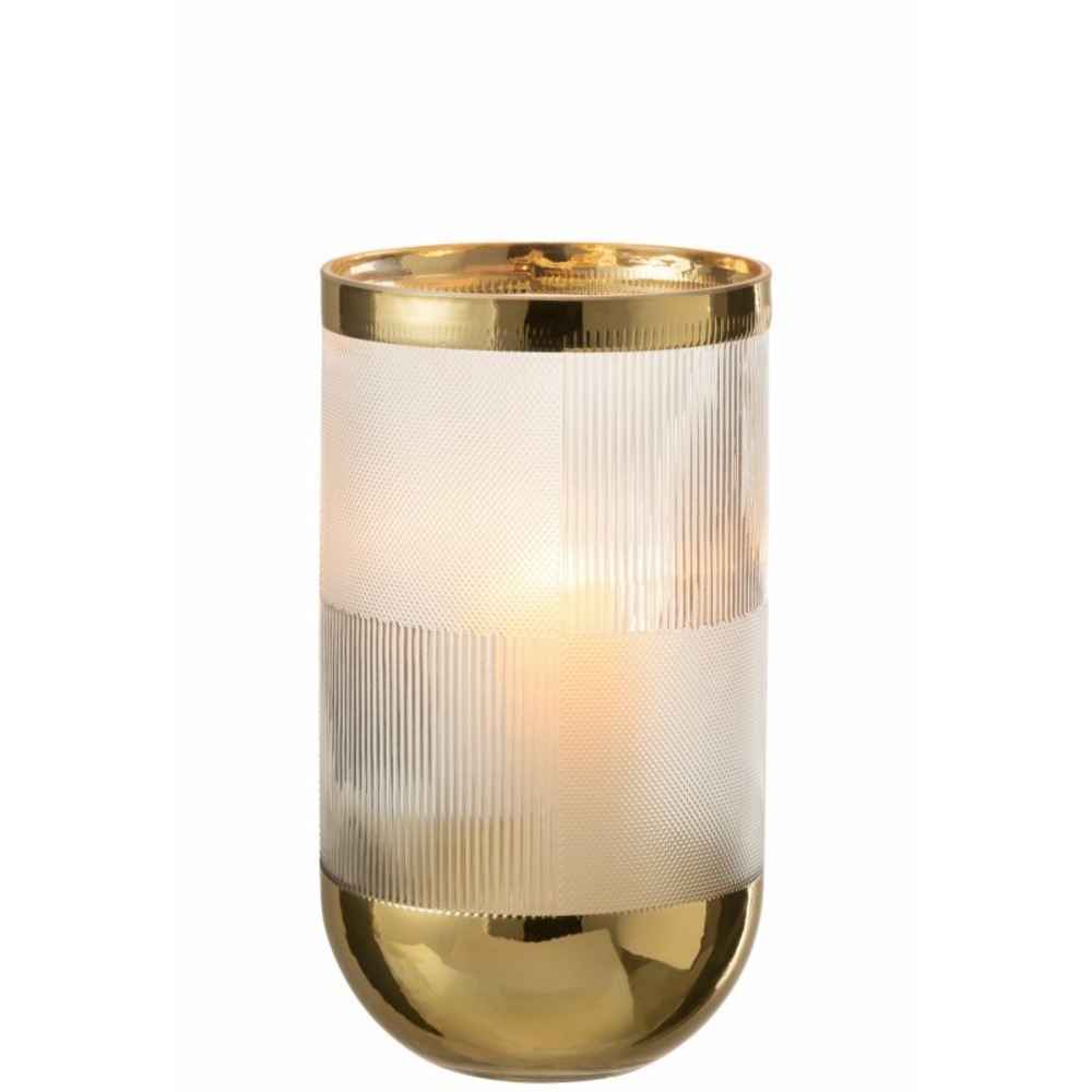 Vase cylindrique avec motif en verre à fond or 15x26cm