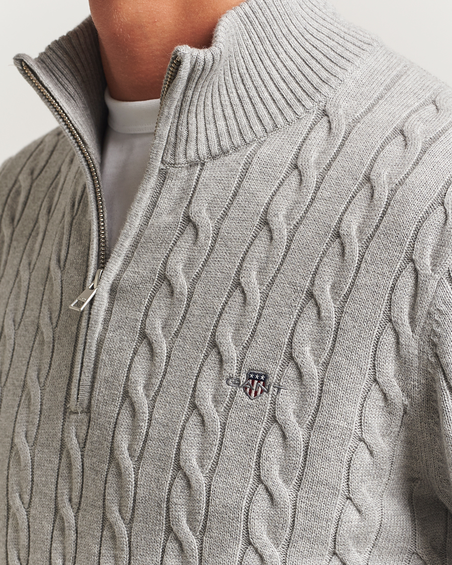 GANT Cotton Cable Half Zip Grey Melange