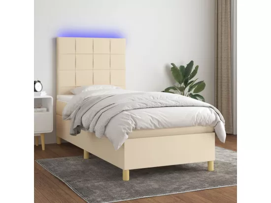 Sommier tapissier avec matelas et LED Crème 90x190 cm Tissu