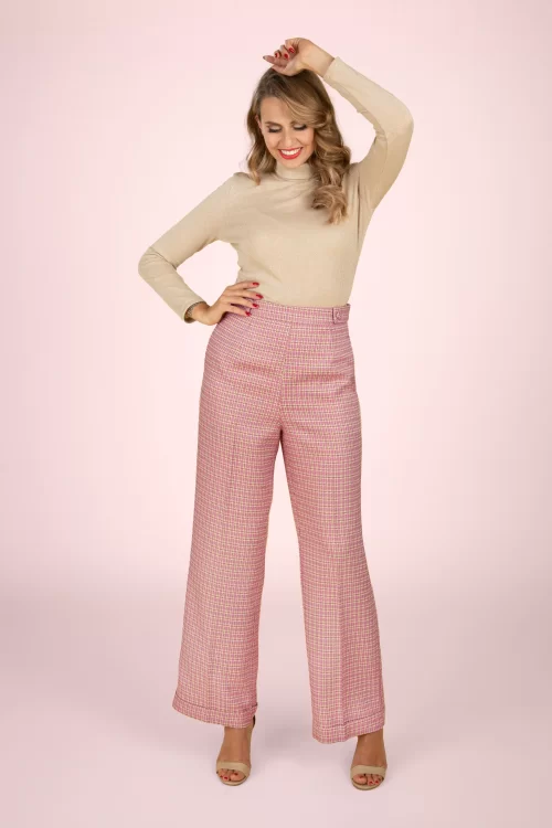 Banned Retro Ruby Check pantalon in roze