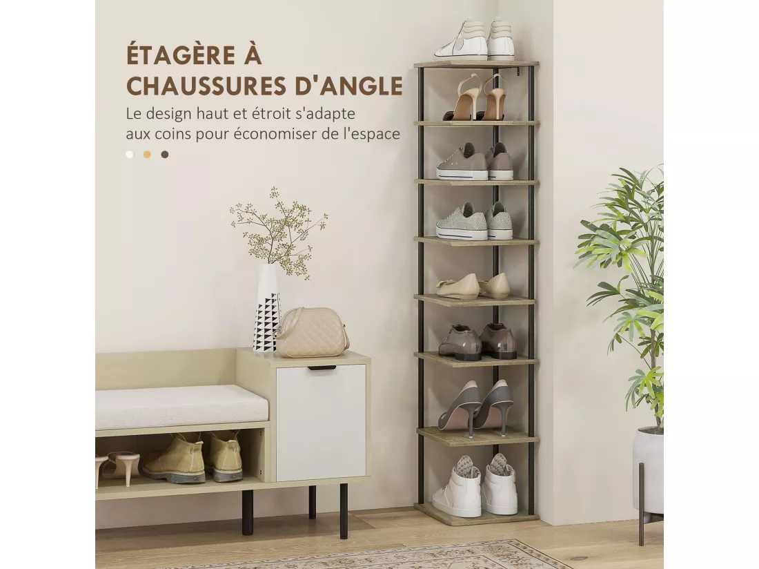 Meuble à chaussures 8 niv. style industriel - dim. 28L x 26l x 125H cm - métal noir aspect chêne clair