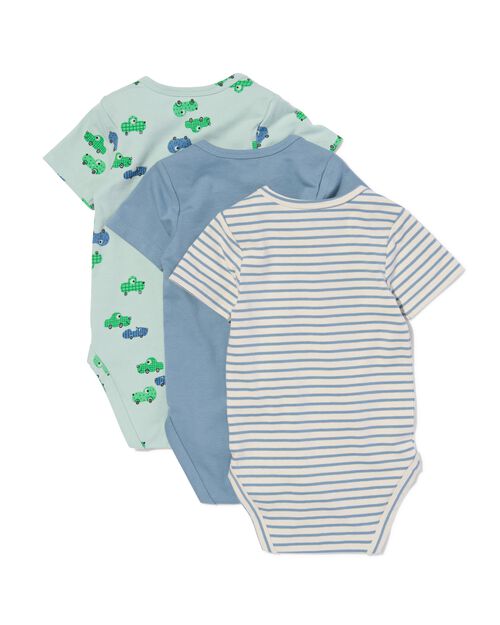 bodys coton bio extensible avec voiture - 3 pièces bleu