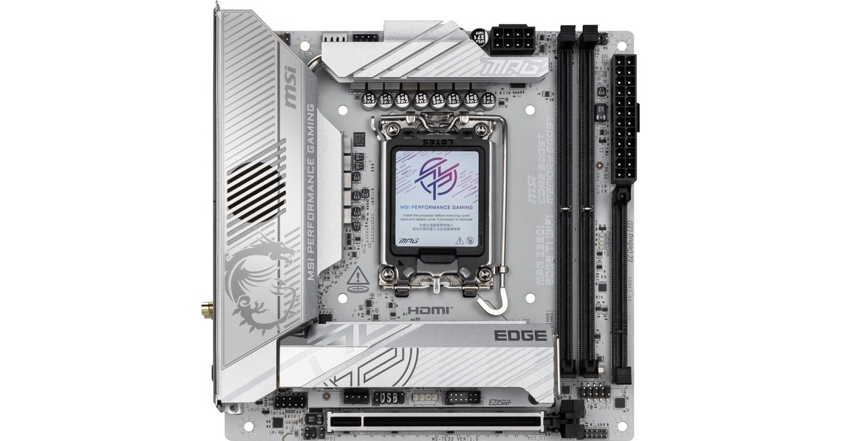 MSIMPG Z890I EDGE TI WIFI socket 1851 moederbord  (Wit/zilver, RAID, 5Gb-LAN, Wi-Fi 7, BT, Sound, Mini-ITX)