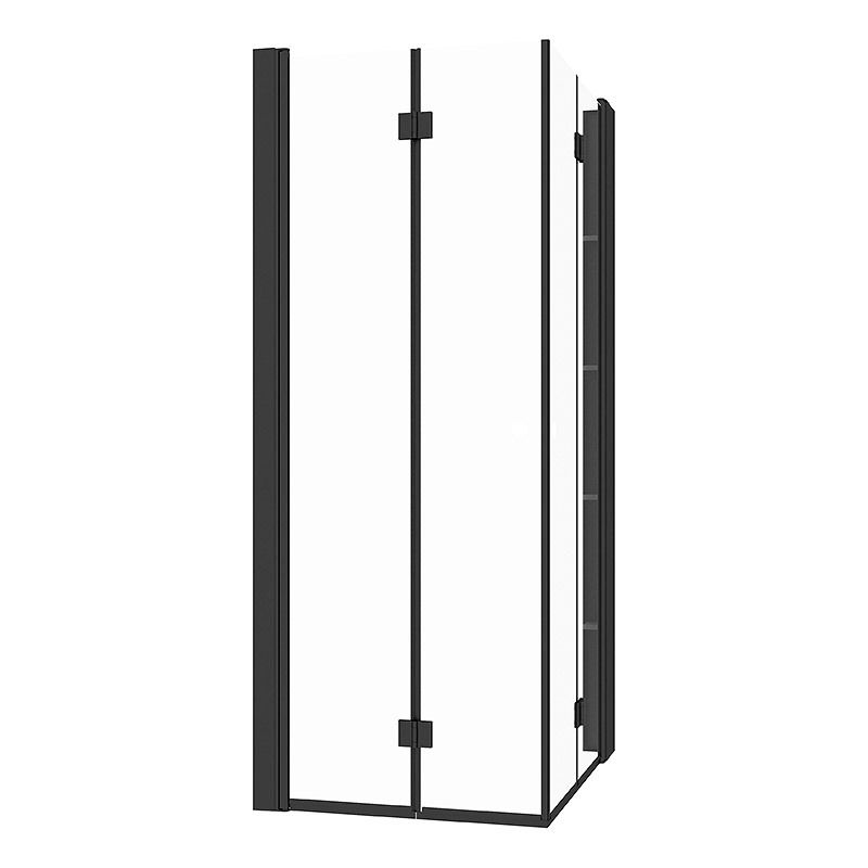 DUSJHJØRNE CAMARGUE VAL FOLDBAR MED HYLLE SVART/KLARGLASS 100x90CM