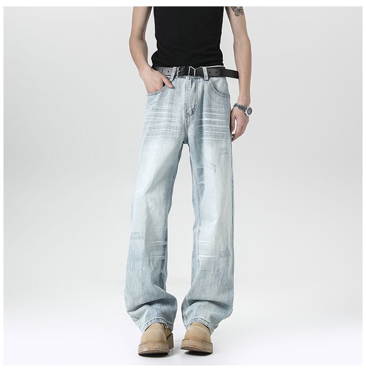 Filmas - Mid Rise Washed Distressed Loose Fit Jeans