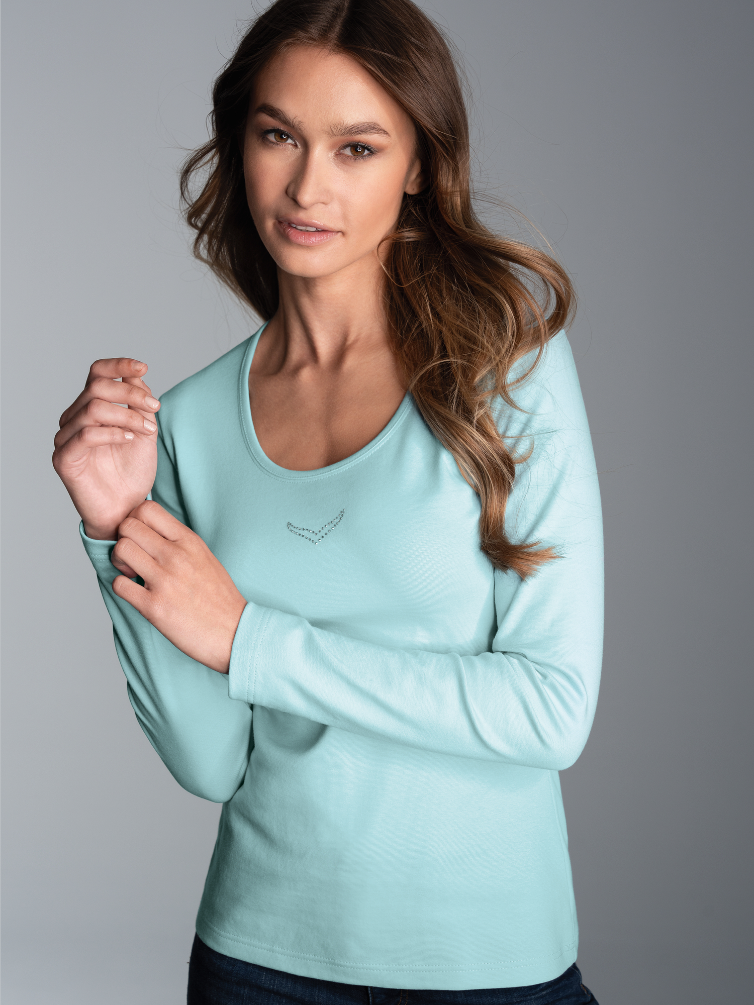 Langarmshirt mit Kristallsteinen Gletscher