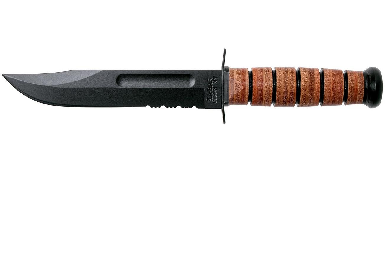 KA-BAR USMC 5018 deels gekarteld, leer, kunststof foedraal