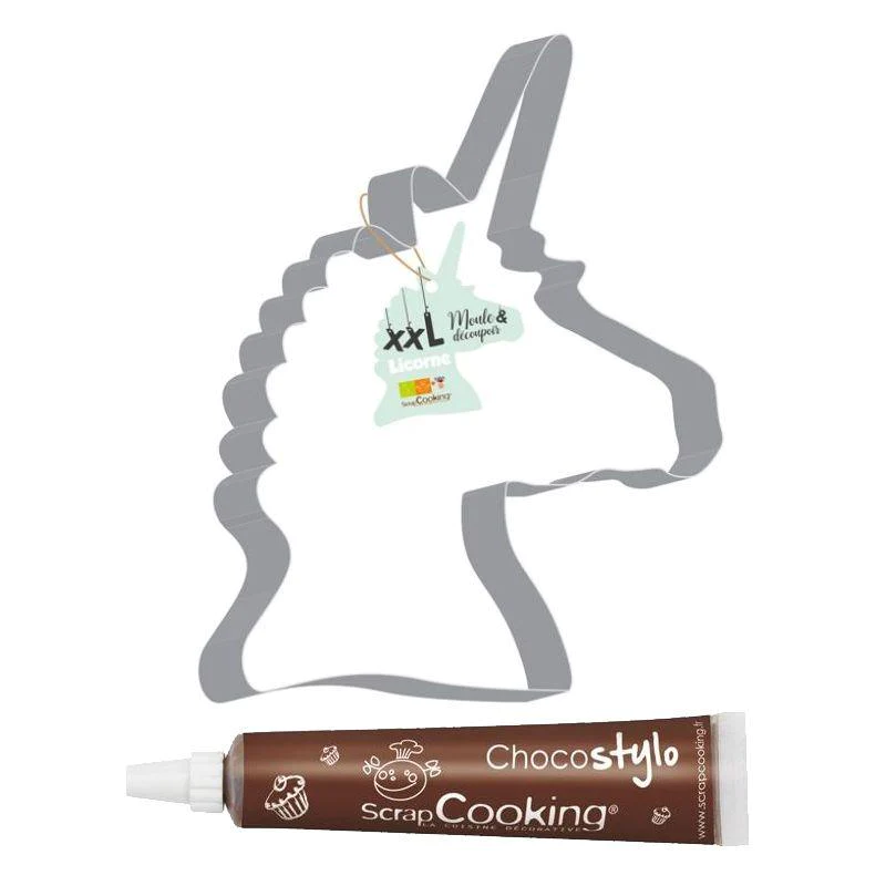 Découpoir à pâtisserie inox XXL Licorne + 1 Stylo chocolat Scrapcookin