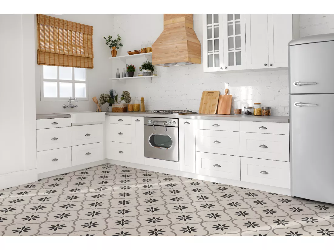 Carreaux autocollants PVC, Carrelage PVC adhésif - 9x30x30 - Motif floral arabe