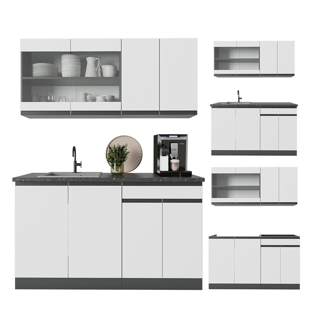Vicco Küchenzeile Küchenblock Einbauküche R-Line J-Shape Anthrazit Weiß 140 cm modern Küchenschränke Küchenmöbel