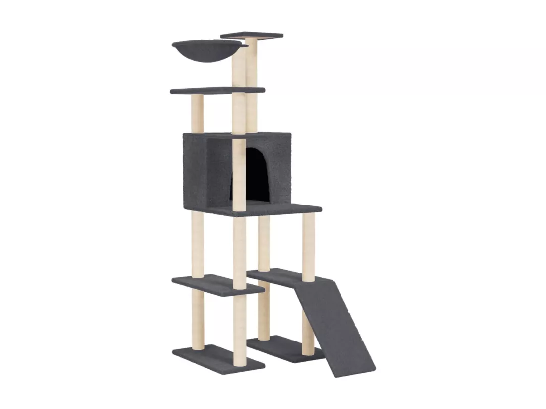Arbre à chat avec griffoirs en sisal Gris foncé 166 cm