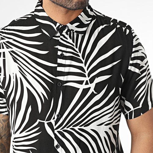Chemise Manches Courtes Floral Noir Blanc