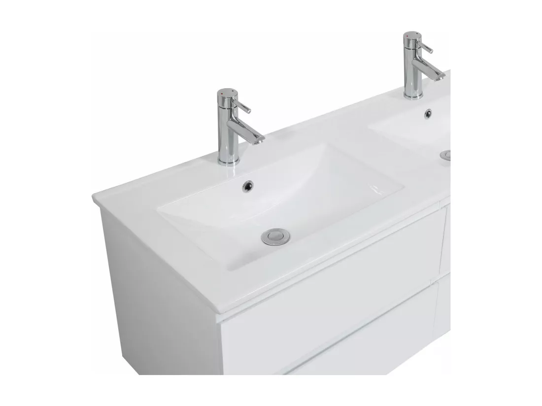Meuble double vasque blanc 120cm + plan double vasque