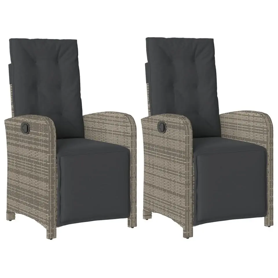 vidaXL - Verstelbare tuinstoelen - Voetensteun - Grijs - Poly rattan - 2 stuks