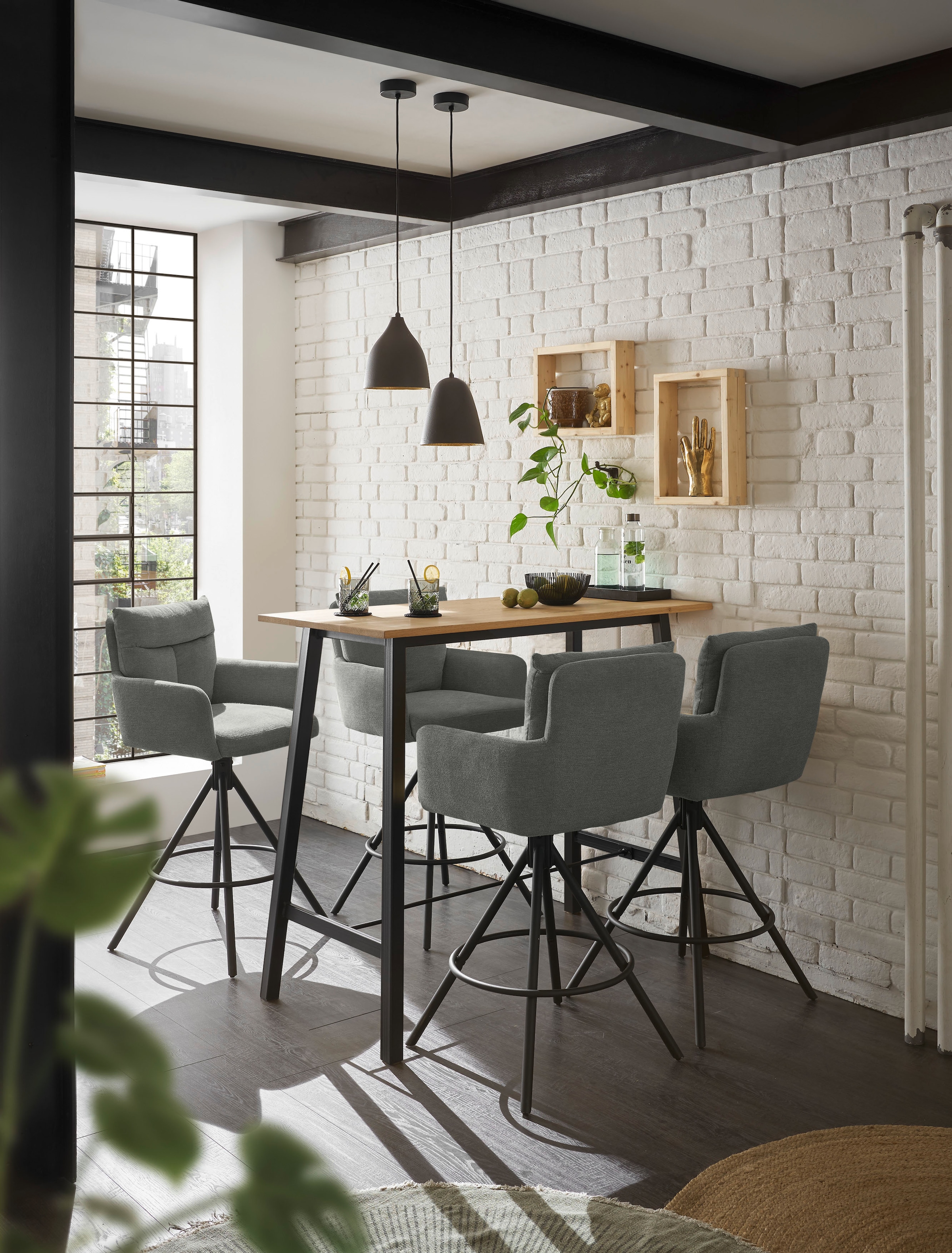 Stolkom Bartisch »Kent Eiche Massivholz geölt, Hochtisch BxHxT 120x104x60 cm« Industrial Style Eiche Massivholz geölt durchgehende Lamelle