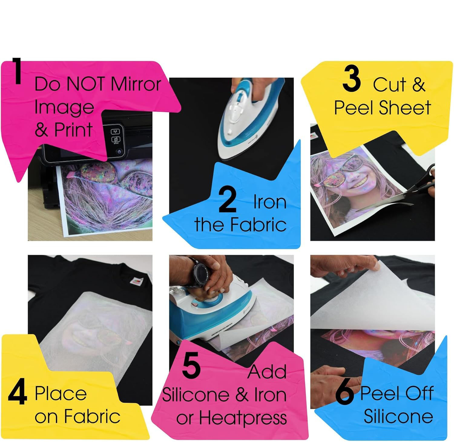 A4 Textil Transfer Papier Bügelfolie DIY Übertragungs Folie 5 Blatt für Dunkle Kleidung - Weiss