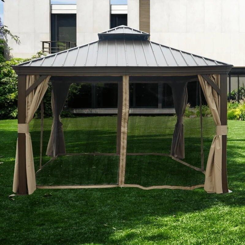 Gazebo de alumínio Alexander para pátio, 3,66 m de largura x 3,66 m de profundidade