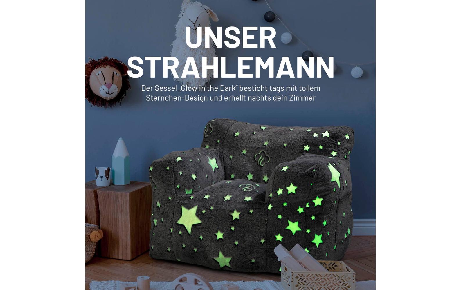 Sessel Glow in the Dark Grau<br>Kindersessel mit leuchtendem Sternen-Design