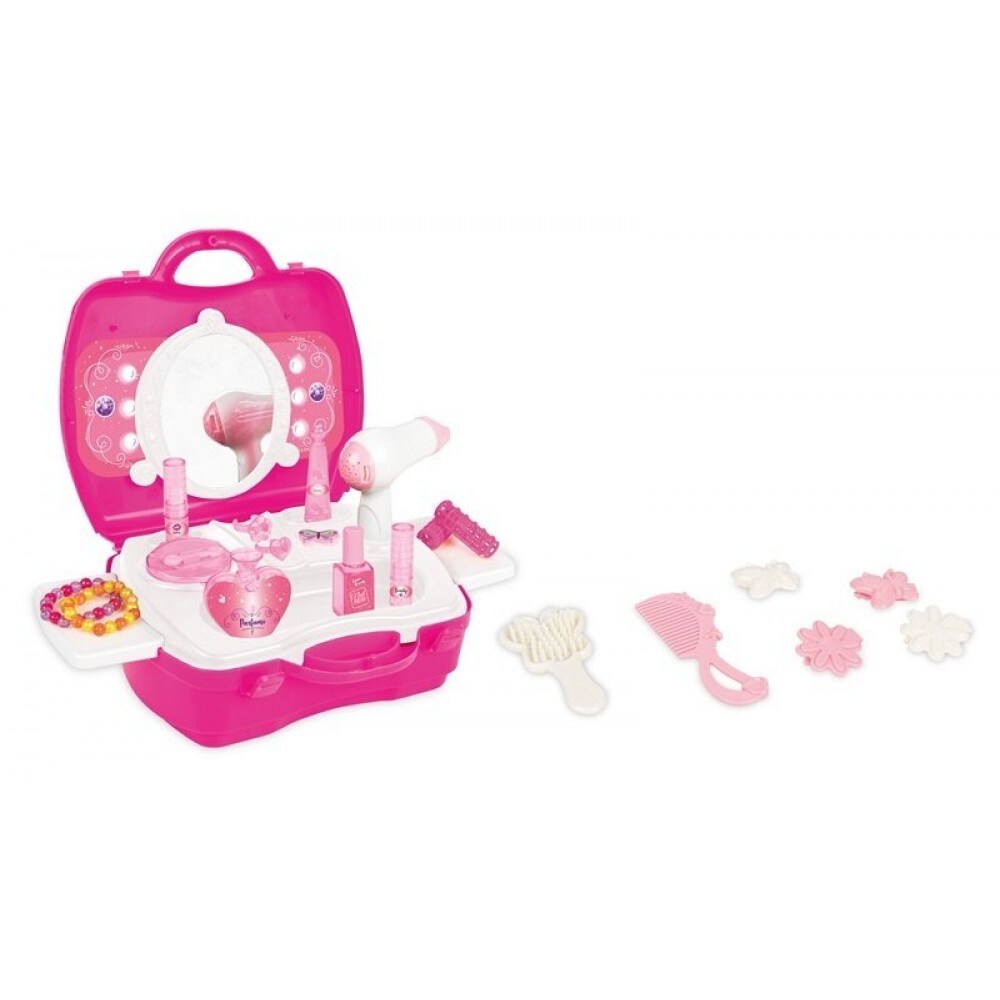 Pilsan Kinderspielzeug Kosmetikkoffer 03562 Föhn Kamm Parfum Armband Nagellack rosa